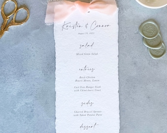 light pink menu cards printed, blush menu with bow, ribbon menu for wedding, baby shower menu bridal shower, baby girl shower decorations