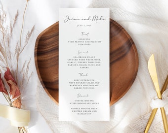 handwritten menu wedding printed, simple menu cards for rehearsal dinner, custom menu cards for wedding, minimal menu for party wedding menu