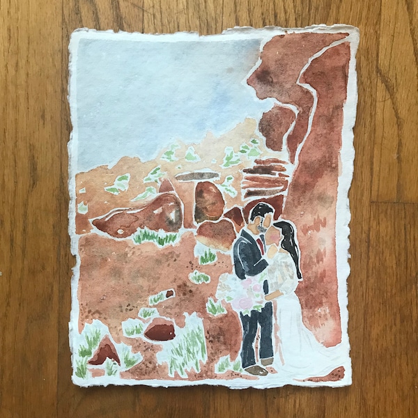 first paper anniversary, wedding gift for him, her, or couple - watercolor painting hand painted