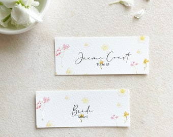 floral place cards with table number, wildflower place cards flowers, colorful placecards with flowers, spring placecards printed,