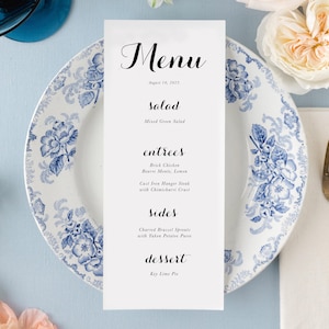 elegant menu for wedding, modern menu card for table, printed menu cards for rehearsal dinner, personalized menu cards for birthday