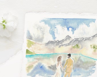 first wedding anniversary gift for couple, handpainted watercolor painting, paper wedding gifts, 1st wedding anniversary gift for husband