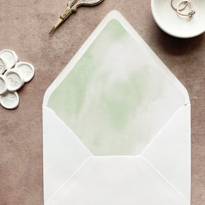pretty envelopes with liners, watercolor envelope liner sage, wedding envelope liner printed, pattern envelope inserts A7 envelope liner 5x7