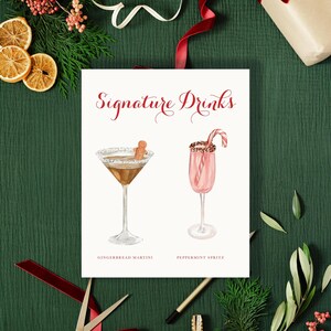 christmas signature drink sign printed, holiday party signage custom, christmas party decorations, christmas bar sign, holiday drink sign zdjęcie 3