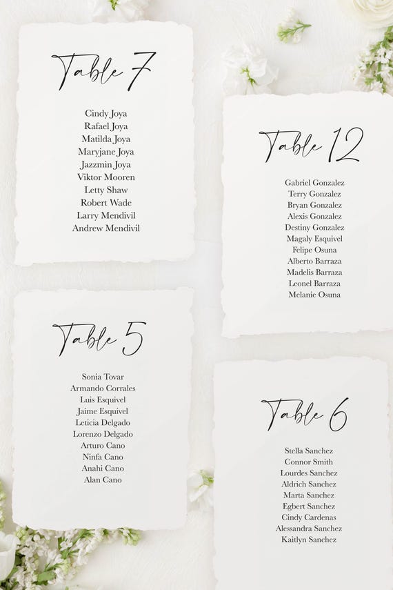 wedding seating chart cards, table seating chart table numbers with names alphabetical seating chart card template printed, table assignment