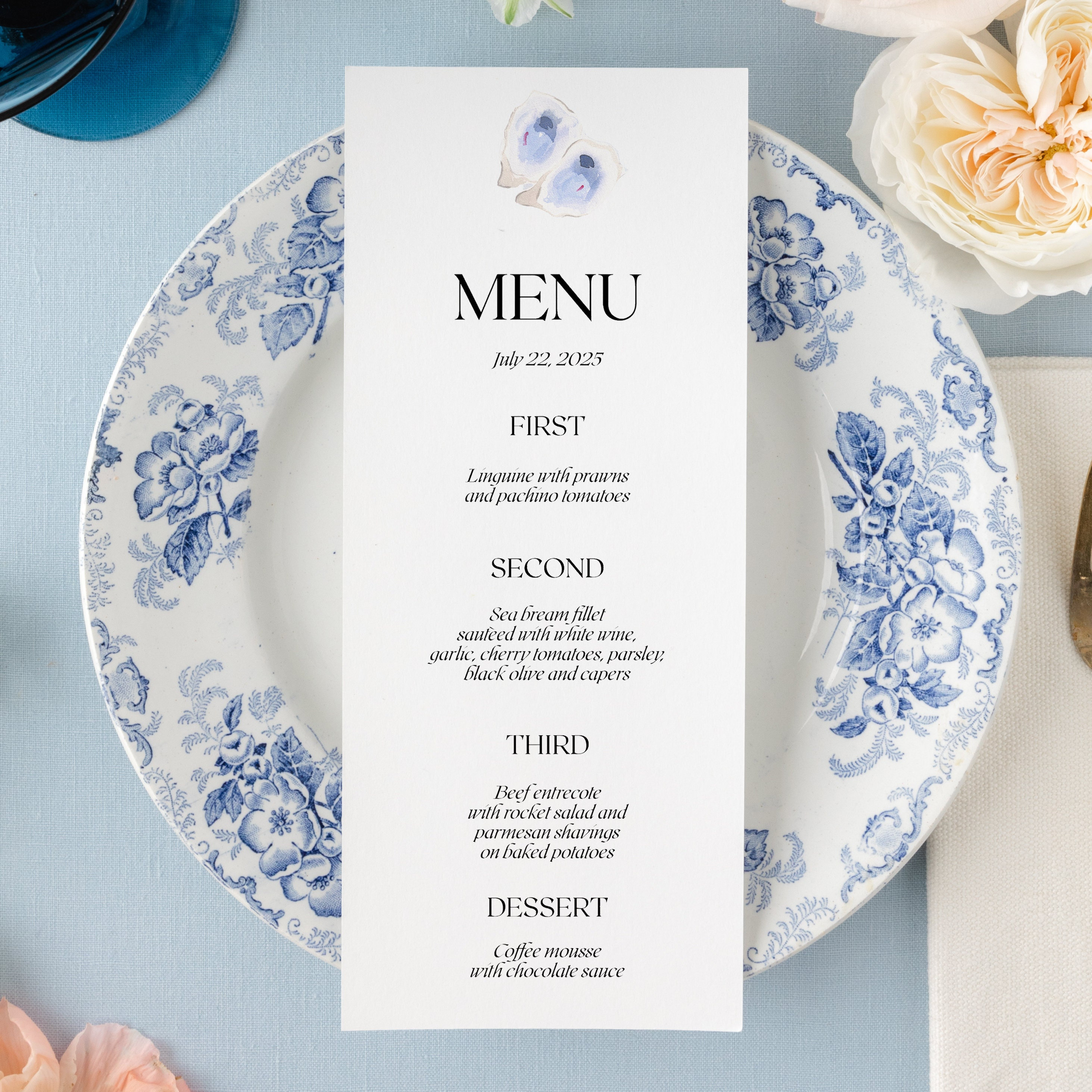 Custom Watercolor Wedding Menus, Beach Wedding Menu Paper, Oyster ...