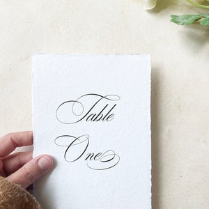 DESIRABLE-simple table numbers deckled edge handmade paper table number cards calligraphy table number printed elegant table numbers wedding