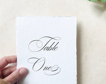 DESIRABLE-simple table numbers deckled edge handmade paper table number cards calligraphy table number printed elegant table numbers wedding