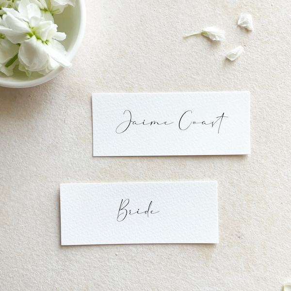 handwritten font place cards (digitally printed), small place cards names, paper place cards wedding, modern place cards printed elegant