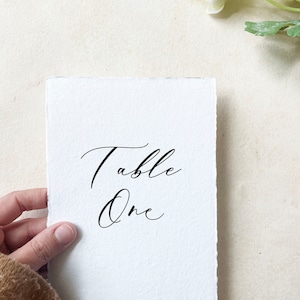 wedding table number signs, elegant table numbers printed, handmade paper table number deckled edge, calligraphy table number set 1-30