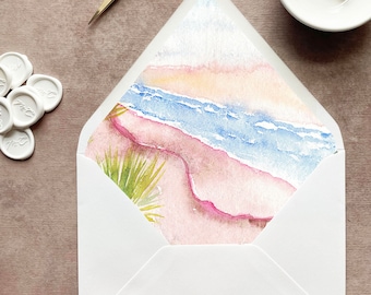 beach envelope liner watercolor, tropical envelope liner wedding, watercolor envelope liner, florida envelope liner only, hawaii wedding
