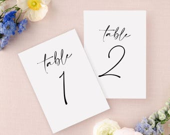 minimalist table number card wedding reception table numbers calligraphy, elegant table numbers classic, script table numbers cursive