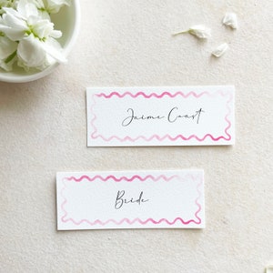blush place cards watercolor, fun place cards modern, wavy place card wedding unique, retro place card with name, placecards