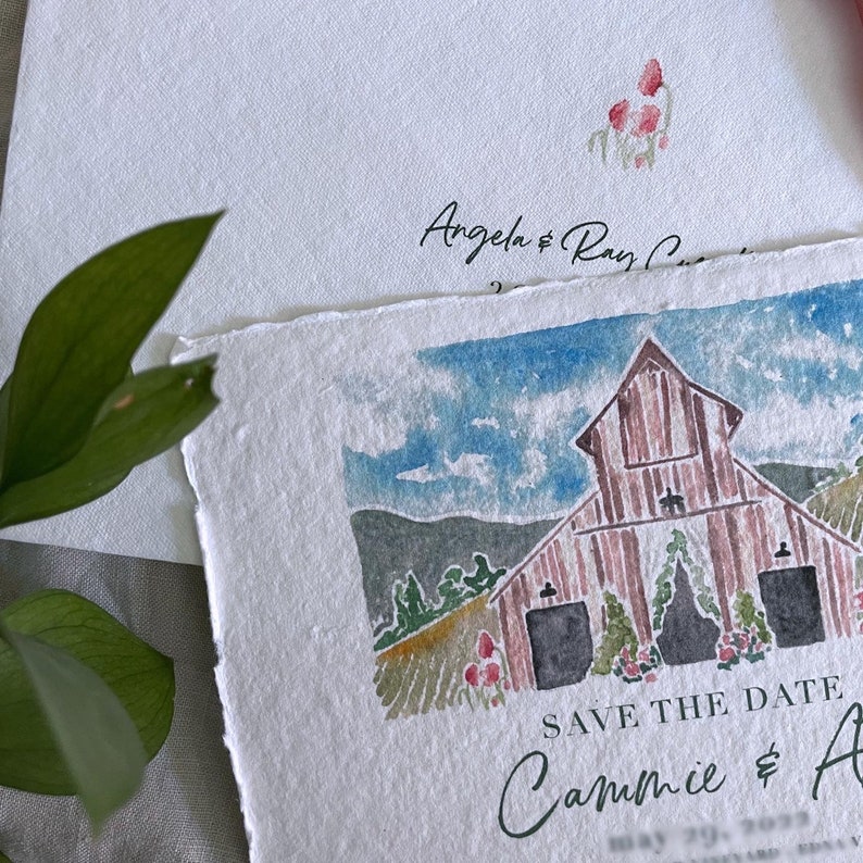 custom watercolor save the date, handmade paper save the dates watercolor, illustrated save the date destination wedding, save the weekend image 6