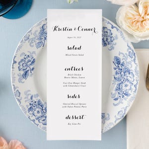 wedding menu cards printed, simple menu for party, slim menu design for wedding, modern menu card, calligraphy menu elegant, custom menu