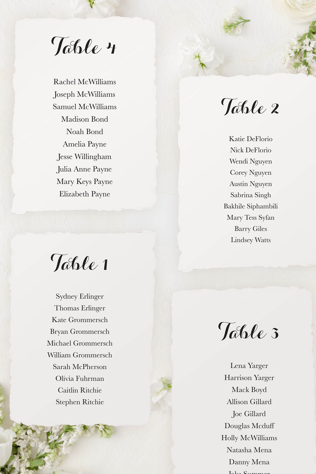 Seating Chart Cards Printed, Handmade Paper Table Numbers With Names ...