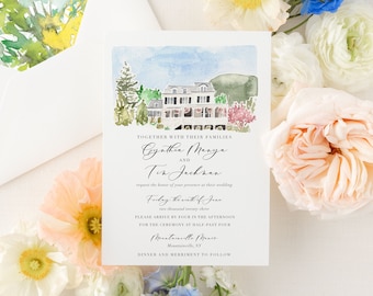 watercolor wedding invitation suite, watercolor invitation map, custom wedding invitations design, painted wedding invitation with rsvp set