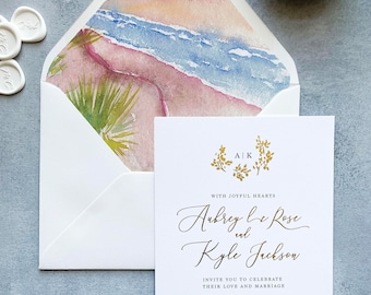 beach envelope liner watercolor, printed envelope liners wedding, tropical envelope liners water color, ocean envelope liner insert fine art