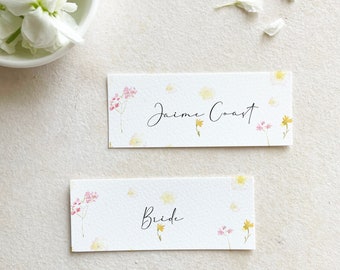 wildflower placecards for wedding, floral place cards with flowers, colorful place cards watercolor, spring placecards with names