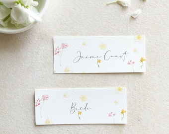 wildflower placecards for wedding, floral place cards with flowers, colorful place cards watercolor, spring placecards with names