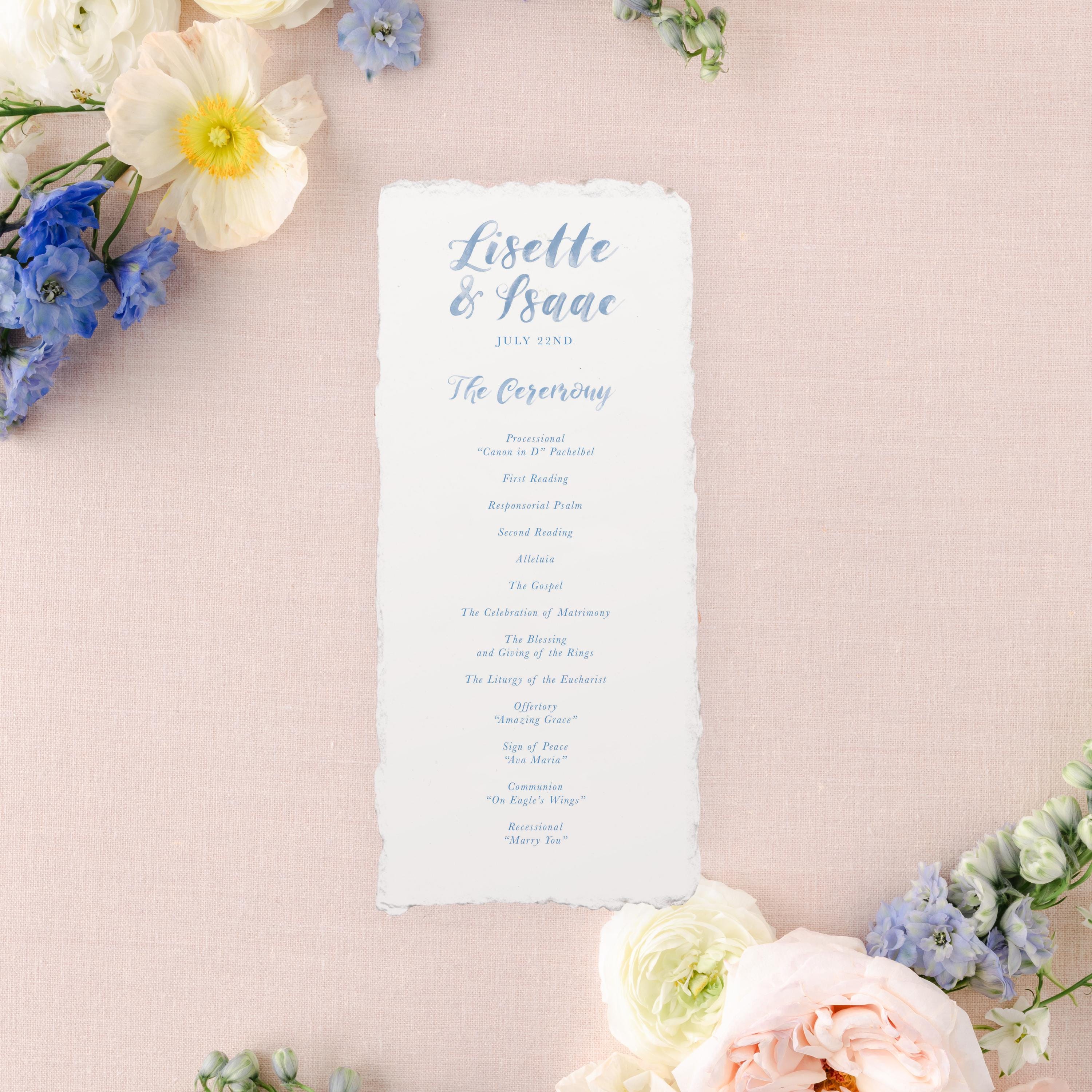whimsical wedding program print, communion program colorful wedding itinerary card, handmade paper wedding brochure ceremony program printed