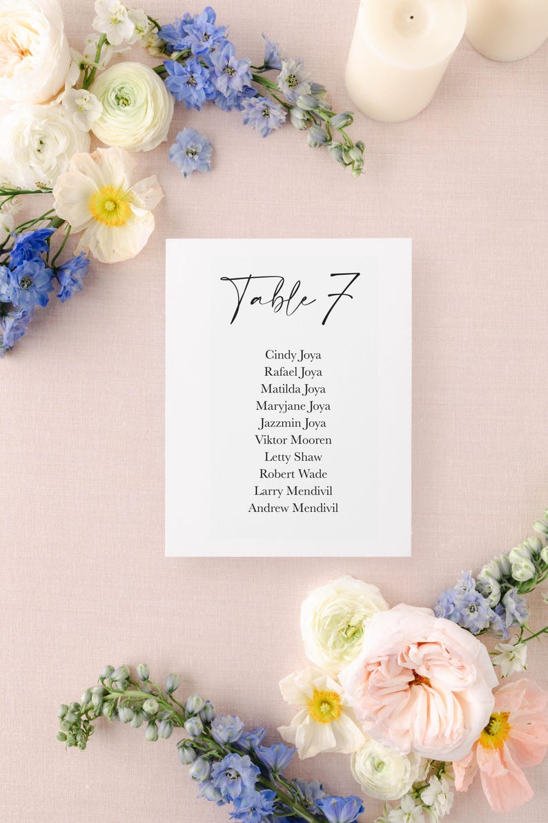 Seating Chart Cards Printed, Handmade Paper Table Numbers With Names ...