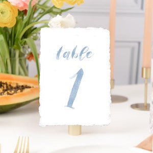 water color table numbers printed, watercolor table sign wedding, light blue table numbers dusty blue, deckled edge table numbers (HAN)