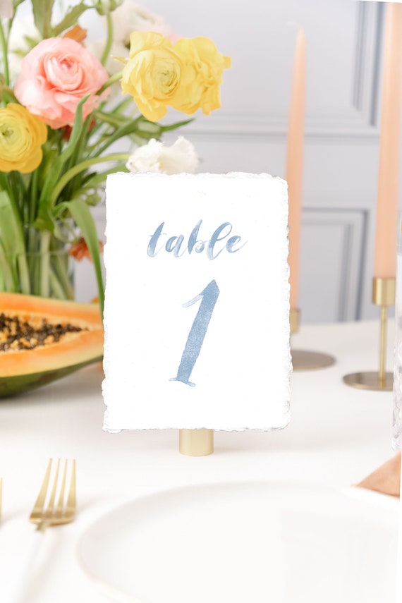 water color table numbers printed, watercolor table sign wedding, light blue table numbers dusty blue, deckled edge table numbers (HAN)