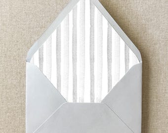 Watercolor Light Grey and White Stripe Euroflap Envelope Liner | Set of 10 | For 5x7” Invitations
