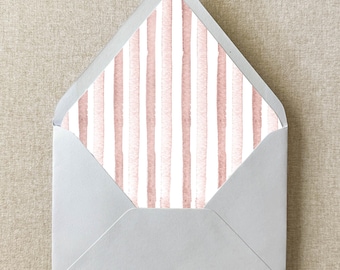 Watercolor Blush Pink Stripe Euroflap Envelope Liner | Set of 10 | For 5x7” Invitations
