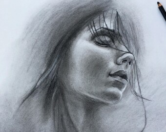 Portrait Gift for a fiancè Portrait from photo Paintings Customized painting on commission Charcoal painting Present for her Woman portrait