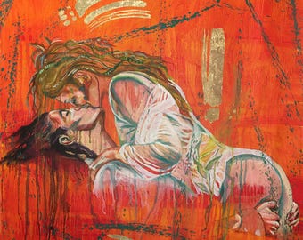 Original Oil Painting on Canvas,Sensual Couple Art,Hand Painted Contemporary Love Painting, Romantic Gift, Passionate Wall Art,Ready To Ship