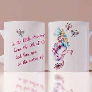 Your custom christening mug from my original illustrations Baby gift New born gift Baby shower favor image 1