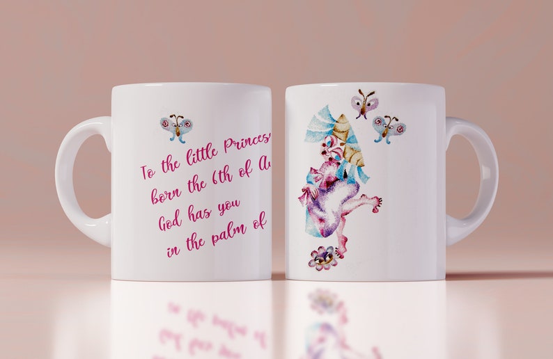 Your custom christening mug from my original illustrations Baby gift New born gift Baby shower favor image 1