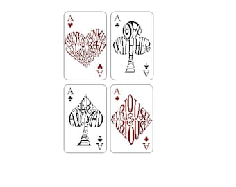 Alice in Wonderland Playing Card Quotes Cross Stitch PDF Patterns - Set of 4