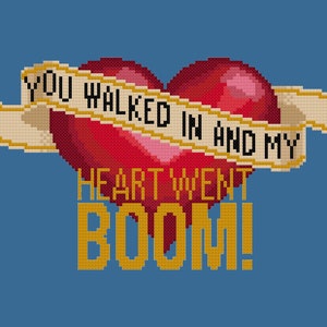 Hamilton Cross Stitch Pattern - My Heart Went Boom Quote from the Broadway Musical