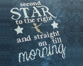 Second Star to the Right Cross Stitch PDF Chart - Quote from the movie Peter Pan