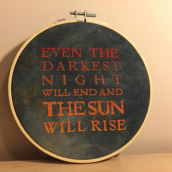 Les Miserables Cross Stitch Pattern PDF - The Sun Will Rise quote from the broadway musical