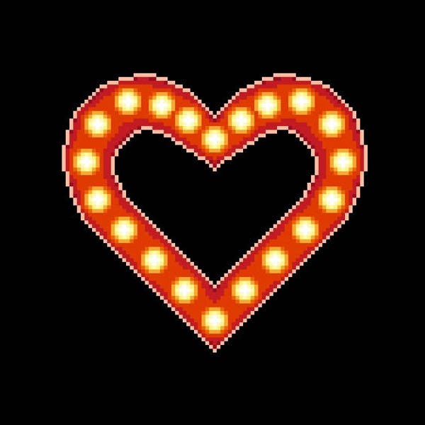 Broadway Musical Lights Heart Cross Stitch Design PDF Chart, Descarga instantánea