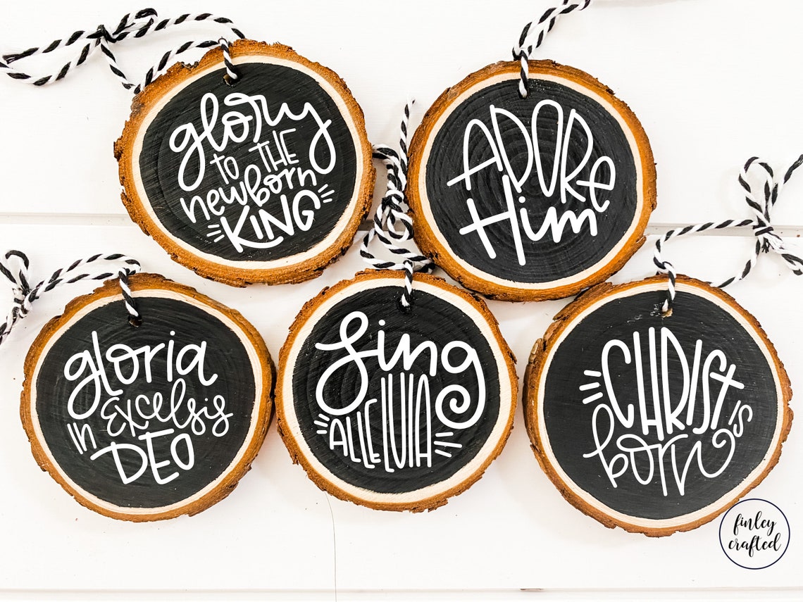 Wood Slice Ornament Christian Ornament Set Religious Etsy