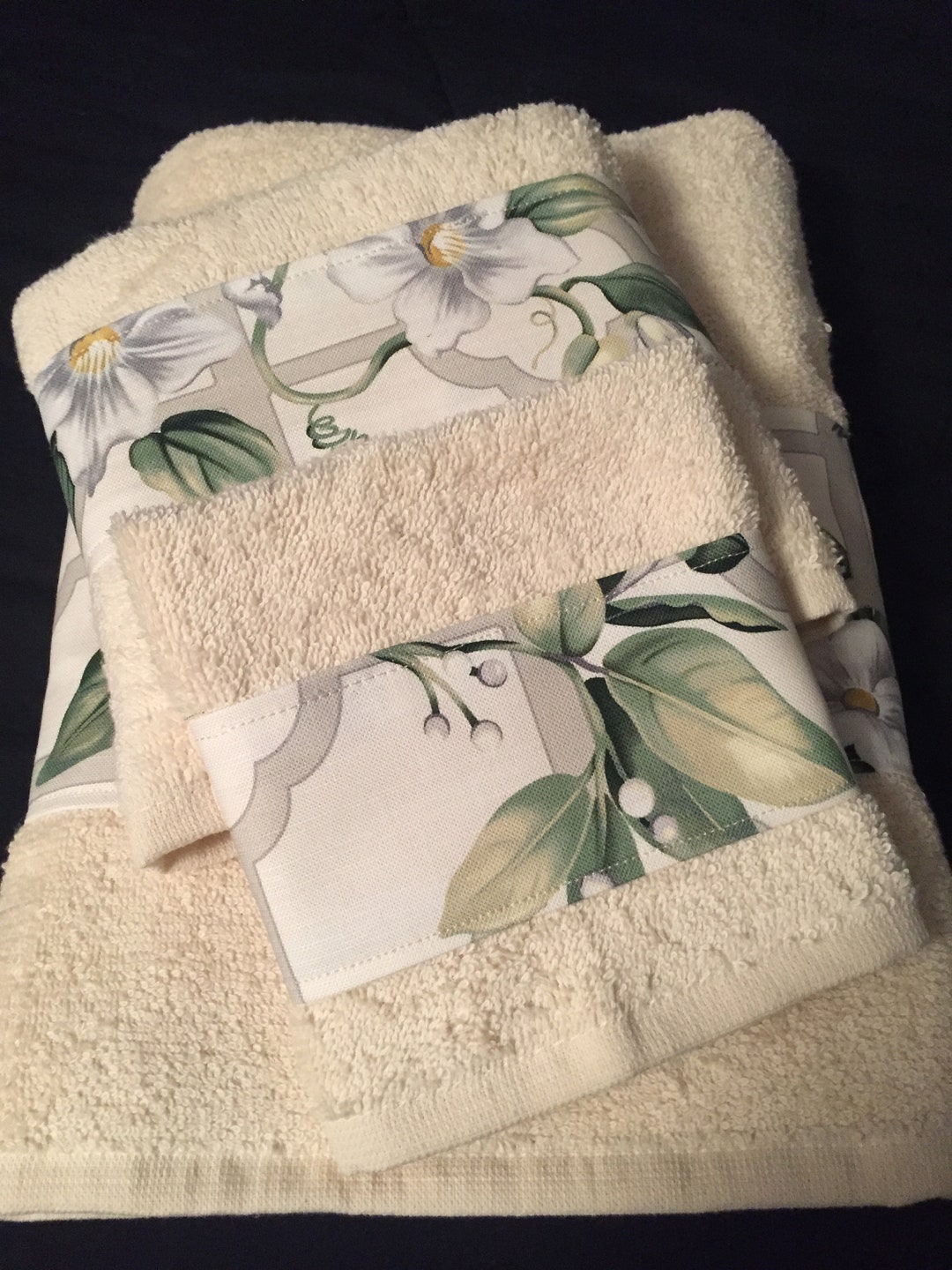 Handmade 3piece Ivory Bath Towel Set Trimmed With Etsy