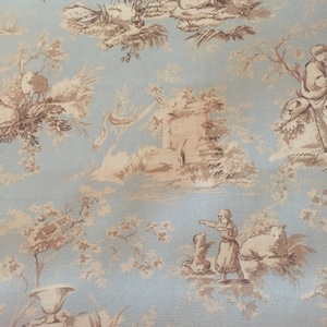 Fabric By The Yard, Beautiful Antique Toile, 100% Cotton,Blue/Gray Color, Machine Washable image 2