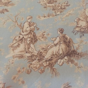 Fabric By The Yard, Beautiful Antique Toile, 100% Cotton,Blue/Gray Color, Machine Washable image 1