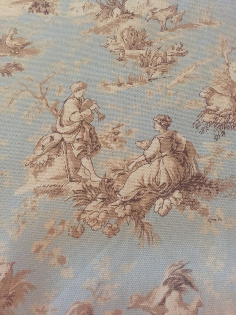 Fabric By The Yard, Beautiful Antique Toile, 100% Cotton,Blue/Gray Color, Machine Washable image 1