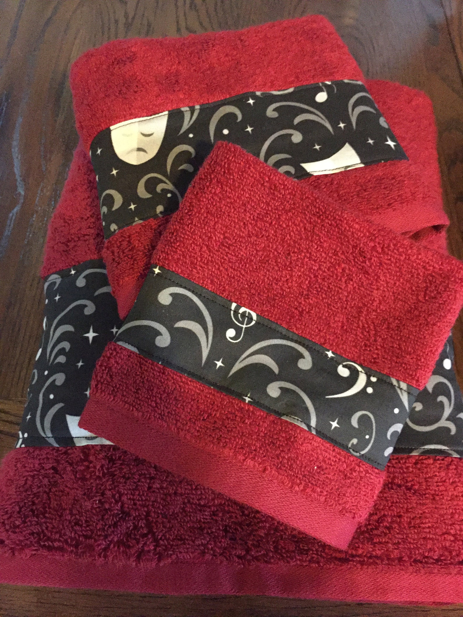 Handmade 3piece Deep Rich Burgundy Red Bath Towel Set Trimmed Etsy