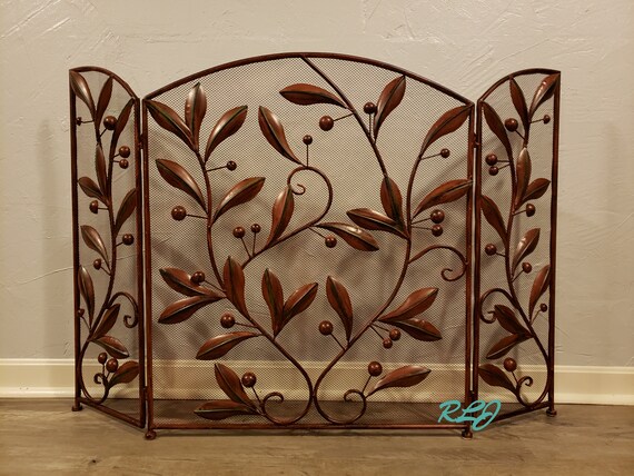 Tuscan Leaf Berry Scrolling Fireplace Folding 3 Panel Fire Etsy