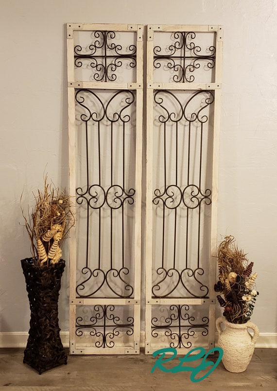 Rustic Antiqued Distressed Set 2 Vintage Style Scrolling Wood Etsy