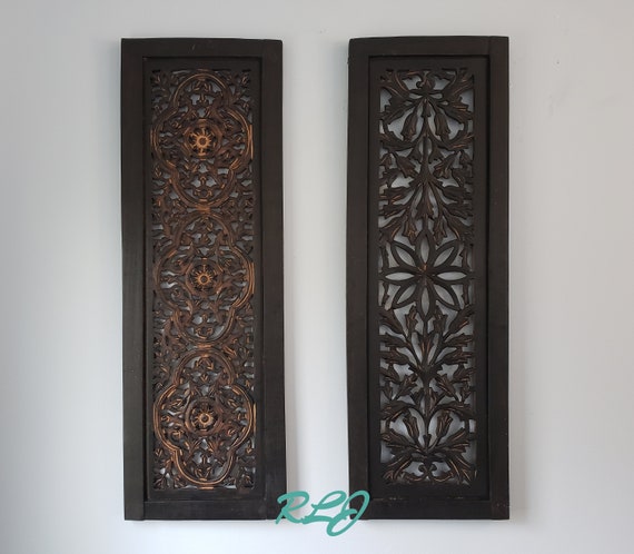 Decorative Rustic Cutout Lattice Carved Scrolling Dark Wood Etsy