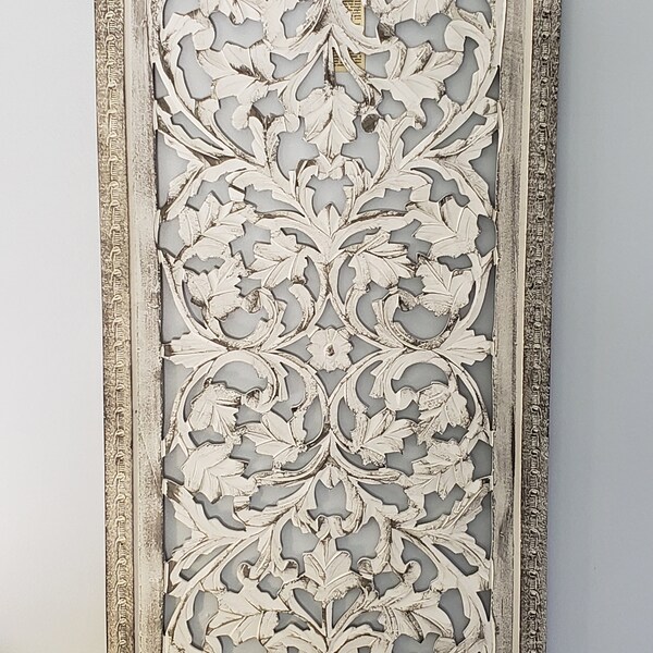 Rústico toscano Shabby Chic blanco lavado madera tallada pared panel de arte placa de decoración del hogar