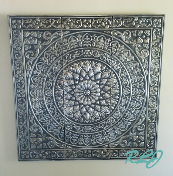 Large 36 Square Decorative Distressed Metal Raised Relief Ceiling Tile Medallion Wall Panel Sculpture Home Decor